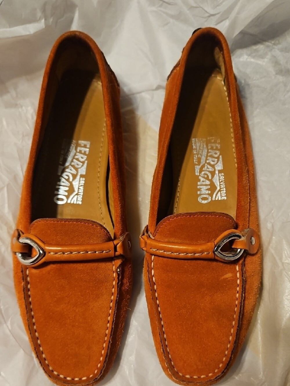 Salvatore Ferragamo Men's Orange Suede Bit Loafers Size 6